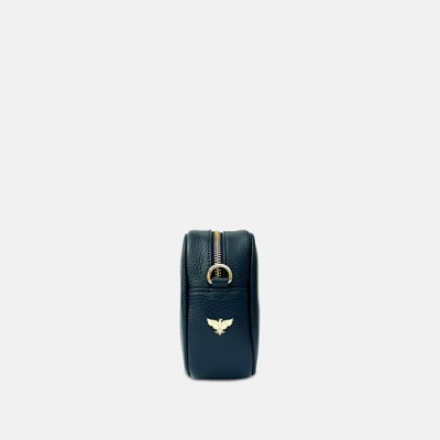 Apatchy London Navy Leather Crossbody Bag With Grey Leopard Strap In Blue