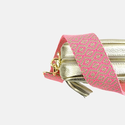 Shop Apatchy London Gold Leather Crossbody Bag With Neon Pink Cross-stitch Strap