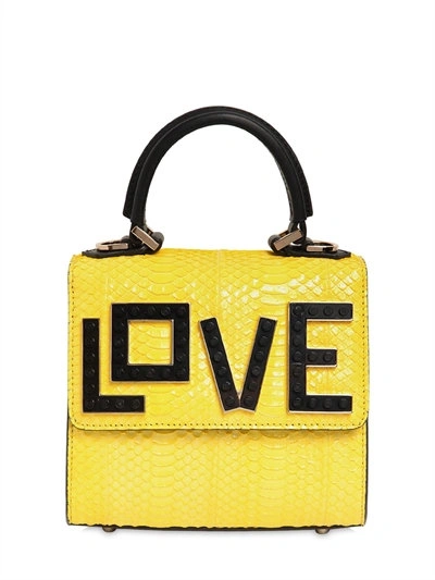 Shop Les Petits Joueurs Micro Alex Love Water Snake Leather Bag, Yellow/black