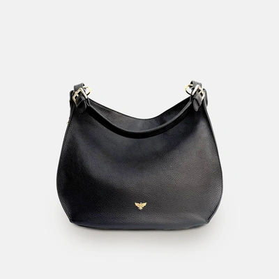 Shop Apatchy London The Harriet Black Leather Bag With Navy Leopard Strap