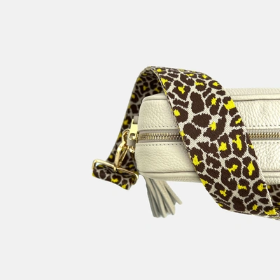 Shop Apatchy London Stone Leather Crossbody Bag With Lemon Cheetah Strap In White