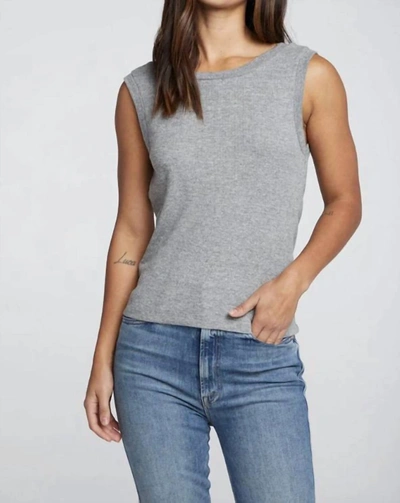 Shop Chaser Triblend Rib Shirred Back V Muscle Tank In Streaky Grey