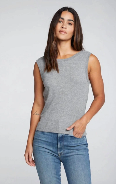 Shop Chaser Triblend Rib Shirred Back V Muscle Tank In Streaky Grey