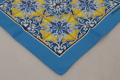 Shop Dolce & Gabbana Majolica Pattern Square Handkerchief Men's Scarf In Blue