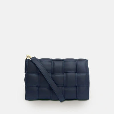 Shop Apatchy London Navy Padded Woven Leather Crossbody Bag In Blue