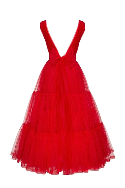 Milla Red Tender Midi Plunging Neckline Cut Out Dress In Red