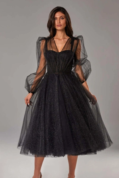 Milla Combination Sparkly Tulle Dress In Black
