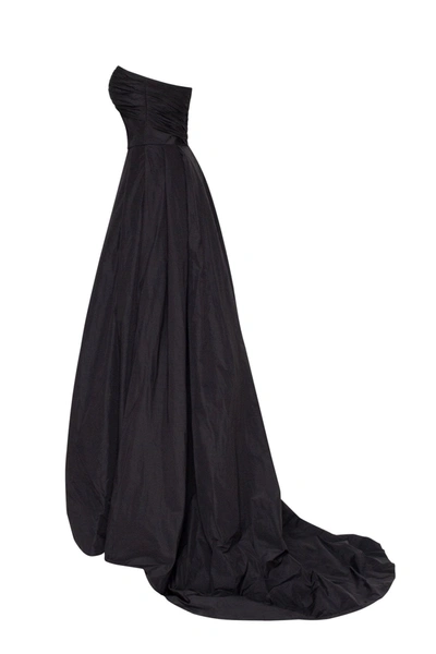 Milla Black Taffeta Evening Gown With A High Slit And One-shoulder Wrap Top In Black