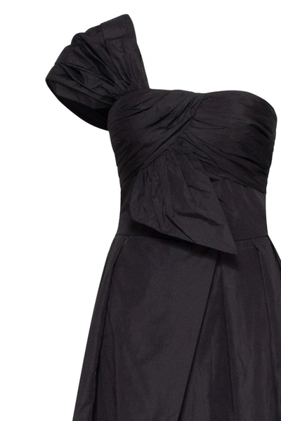 Milla Black Taffeta Evening Gown With A High Slit And One-shoulder Wrap Top In Black