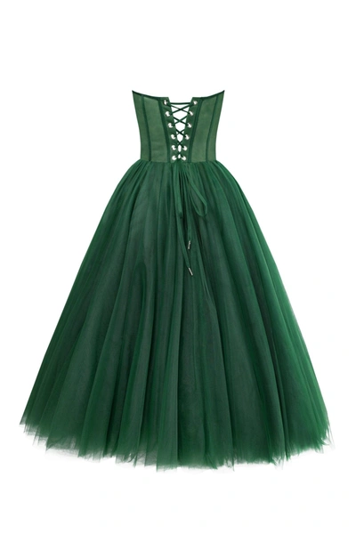 Milla Emerald Green Strapless Puffy Midi Tulle Dress