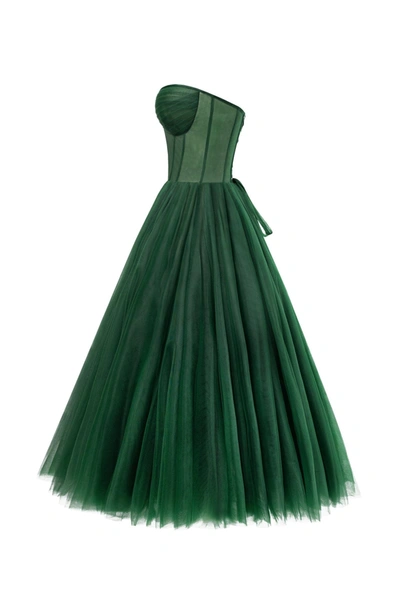 Shop Milla Emerald Green Strapless Puffy Midi Tulle Dress