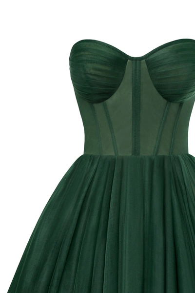 Milla Emerald Green Strapless Puffy Midi Tulle Dress