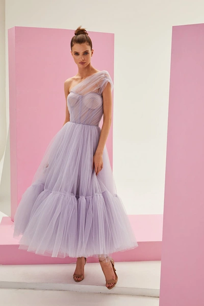 Milla Lavender One-shoulder Cocktail Tulle Dress In Lavender