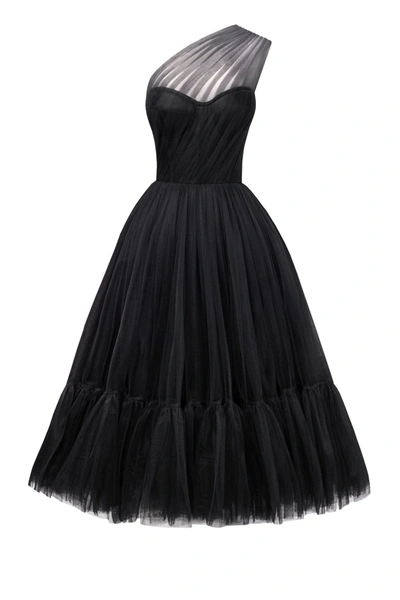 Shop Milla Black One-shoulder Cocktail Tulle Dress