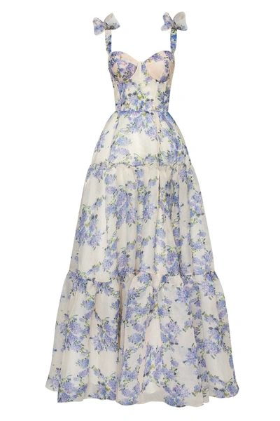 Milla Hydrangea Tender Floral Maxi Tie-strap Dress In Hydrangea