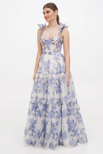 Milla Hydrangea Tender Floral Maxi Tie-strap Dress In Hydrangea