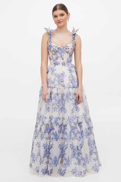 Milla Hydrangea Tender Floral Maxi Tie-strap Dress In Hydrangea