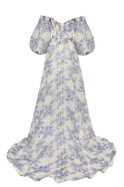 Milla Hydrangea Elegant Floral Puff Sleeve Maxi Dress In Hydrangea