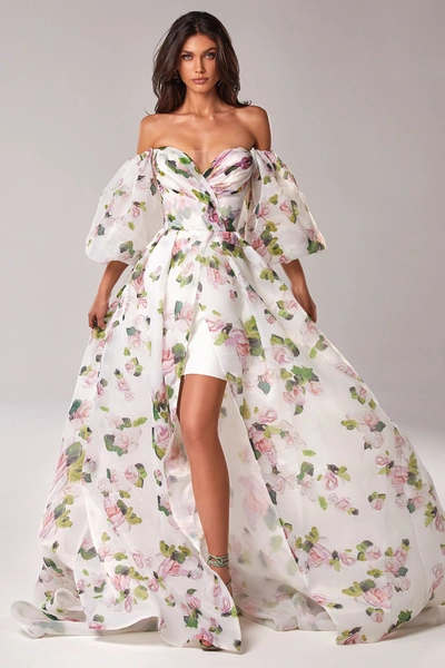 Milla Apple Blossom Elegant Floral Puff Sleeve Maxi Dress In Apple Blossom