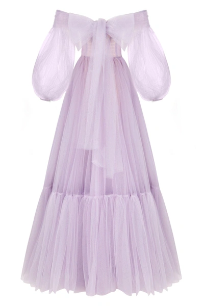 Milla Lavender Sheer Sleeves Maxi Tulle Dress In Lavender