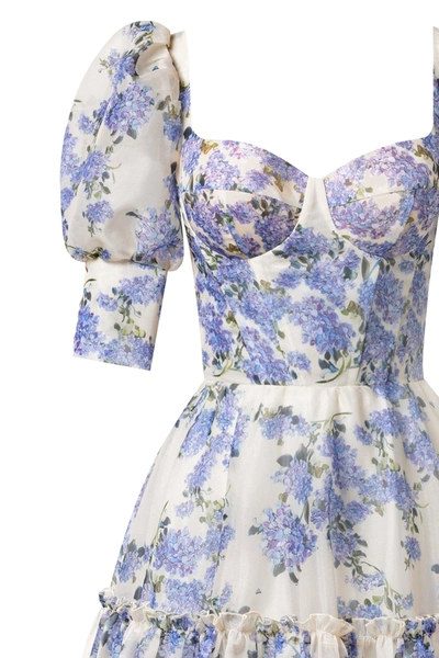Milla Hydrangea Feminine Voluminous Sheer Sleeves Dress In Hydrangea