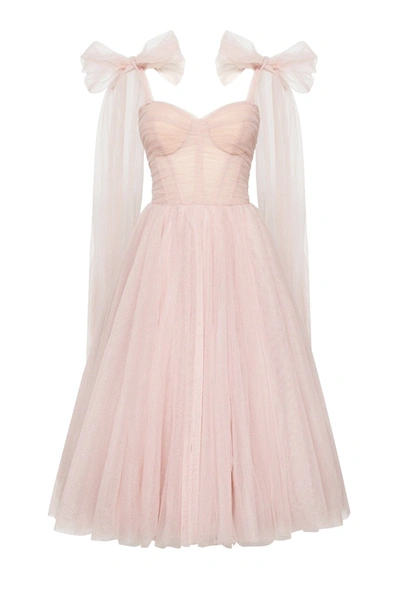 Milla Misty Rose Sparkly Off-the-shoulder Tulle Dress In Misty Rose