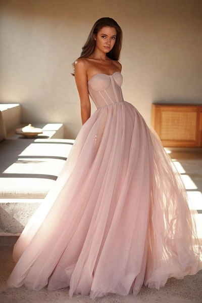 Milla Misty Rose Tulle Maxi Dress With A Corset Bustier In Misty Rose