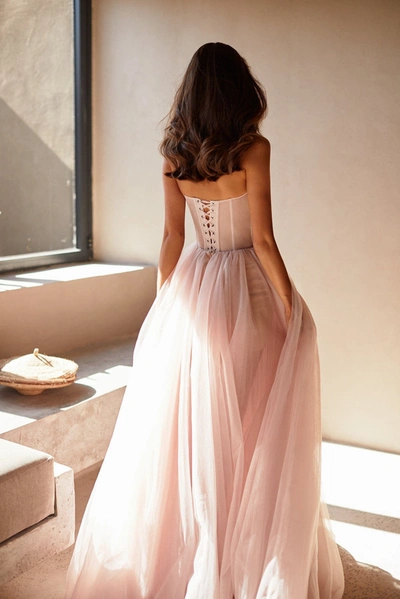Milla Misty Rose Tulle Maxi Dress With A Corset Bustier In Misty Rose