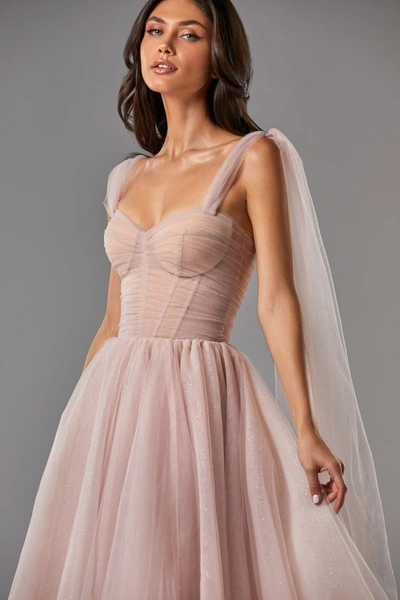 Milla Misty Rose Sparkly Off-the-shoulder Tulle Dress In Misty Rose