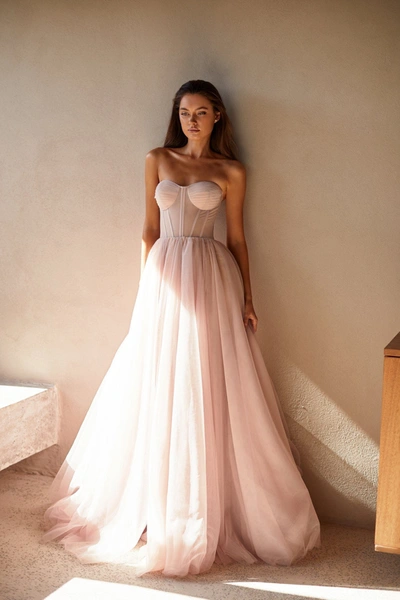Shop Milla Misty Rose Tulle Maxi Dress With A Corset Bustier