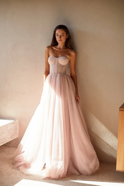 Milla Misty Rose Tulle Maxi Dress With A Corset Bustier In Misty Rose