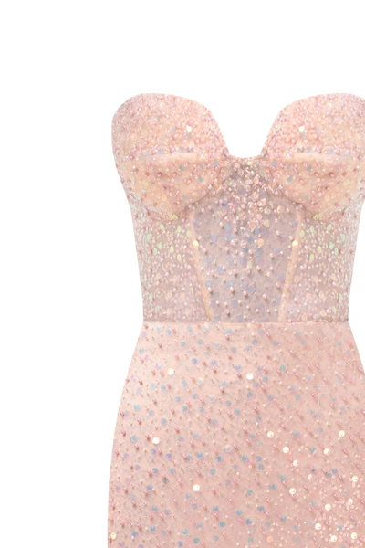 Milla Entrance-worthy Semi-transparent Rose Gold Maxi Sequined Dress In Golden Rose