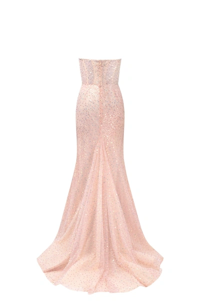 Milla Entrance-worthy Semi-transparent Rose Gold Maxi Sequined Dress In Golden Rose