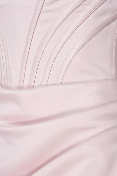 Milla Misty Rose Princess Strapless Gown With Thigh Slit In Misty Rose