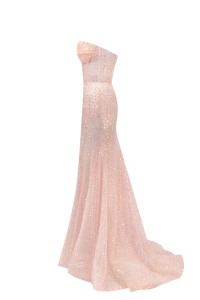 Milla Entrance-worthy Semi-transparent Rose Gold Maxi Sequined Dress In Golden Rose