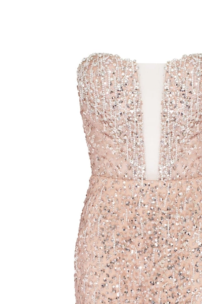 Milla Radiant Mini Dress In Gold With A Plunging Neckline In Golden Rose