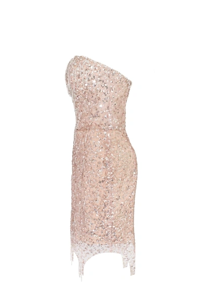 Milla Radiant Mini Dress In Gold With A Plunging Neckline In Golden Rose