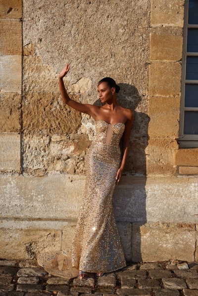 Milla Showstopper Maxi Dress Covered In Gold Sequins In Golden