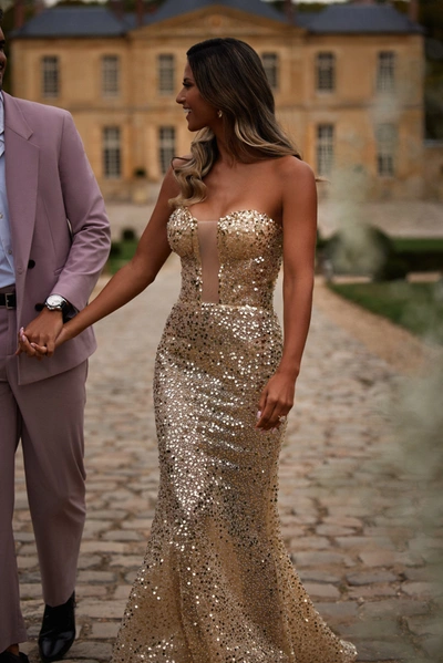 Milla Showstopper Maxi Dress Covered In Gold Sequins In Golden