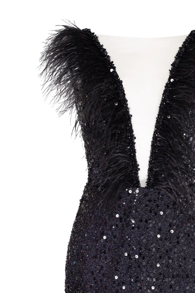 Shop Milla Dramatic Cocktail Dress On Straps Decorated With Sequins And Feathers In Black