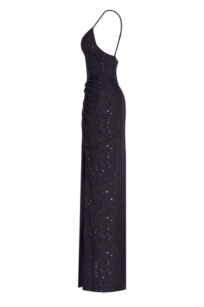 Milla Spectacular Sequined Maxi Gown On Long Spaghetti Straps In Black