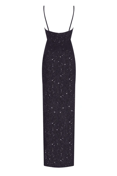 Milla Spectacular Sequined Maxi Gown On Long Spaghetti Straps In Black