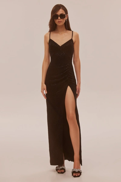 Milla Spectacular Sequined Maxi Gown On Long Spaghetti Straps In Black