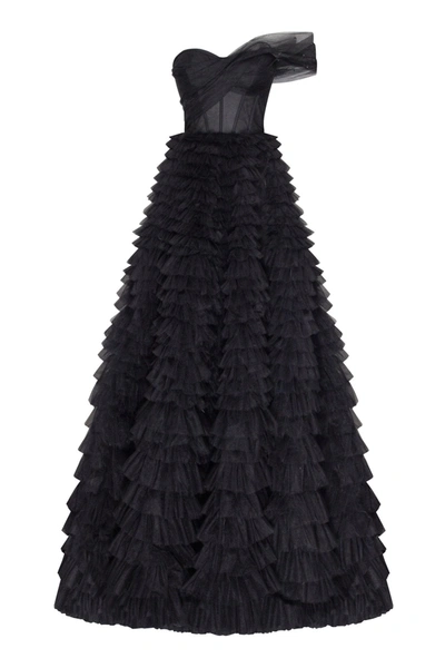 Shop Milla Timeless One-shoulder Frill-layered Ball Gown In Black