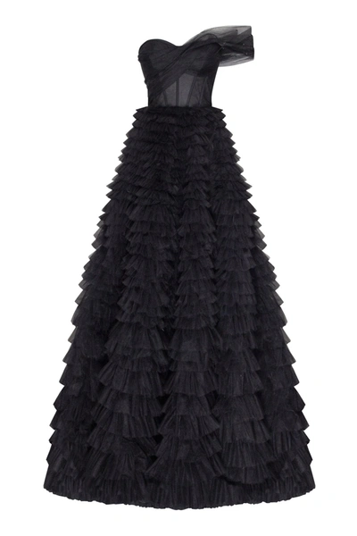 Milla Timeless One-shoulder Frill-layered Ball Gown In Black In Black