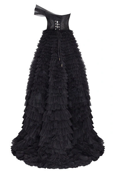 Milla Timeless One-shoulder Frill-layered Ball Gown In Black In Black