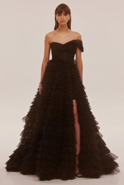 Milla Timeless One-shoulder Frill-layered Ball Gown In Black In Black