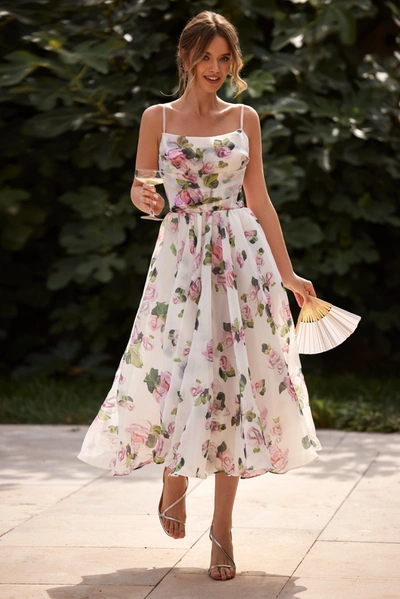 Milla Blue Hydrangea Spaghetti Strap Midi Dress In Apple Blossom