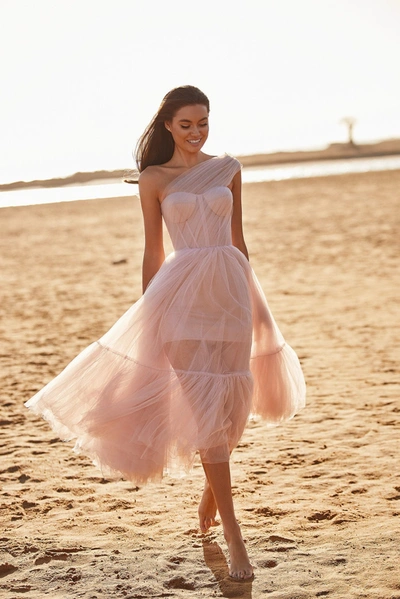 Milla Misty Rose One-shoulder Cocktail Tulle Dress In Misty Rose