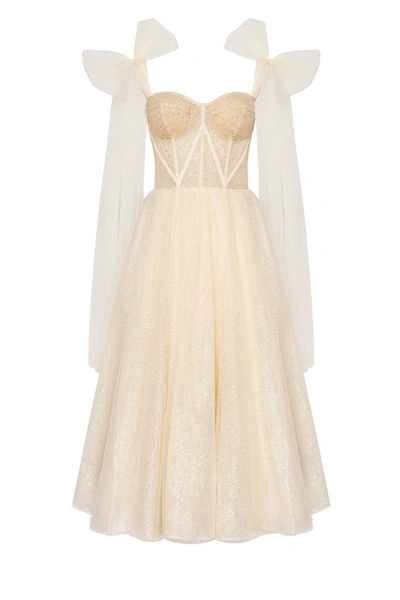 Milla Melon Sparkly Midi Tulle Dress In Melon